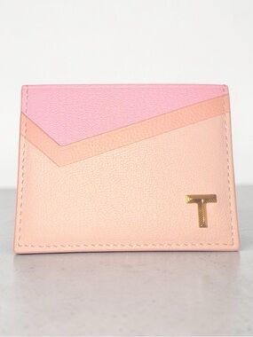Tiffany & Co. Pink and Light Peach Leather Card Holder with Gold T Accent